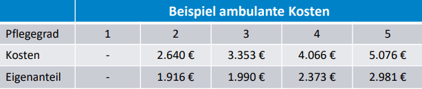 Kosten für die Pflegegrade
